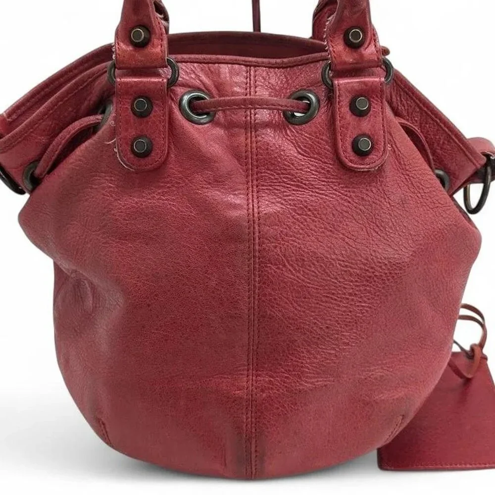 Vintage Balenciaga class mini pompon leather hand bucket bag with double handle - Picture 4 of 8